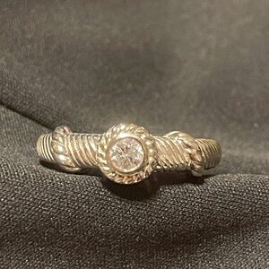 Judith Ripka Sterling Ring Size 10- Twisted Rope Style w/ Bezel Set CZ